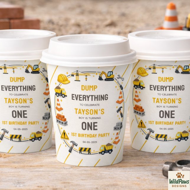 Construction 1. Geburtstag | Baulastwagen-Party Pappbecher (Construction 1ST Birthday | Builder Truck Party Paper Cups
)