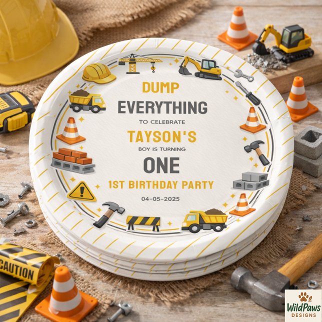 Construction 1. Geburtstag | Baulastwagen-Party Pappteller (Construction 1ST Birthday | Builder Truck Party Paper Plates
)