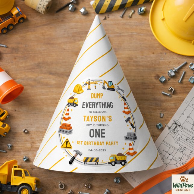 Construction 1ST Birthday | Builder Truck Party Partyhütchen (Construction 1ST Birthday | Builder Truck Party Hat
)