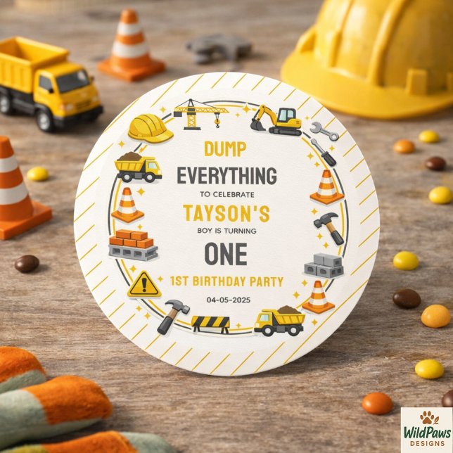 Construction 1ST Birthday | Builder Truck Party Runder Aufkleber (Construction 1ST Birthday | Builder Truck Party Classic Round Sticker)