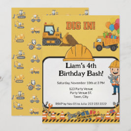 Construction 4th Birthday Invitation | Boy Truck  Einladung
