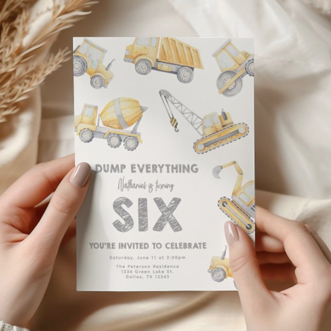 Construction 6th SIX Birthday Party Einladung (Von Creator hochgeladen)