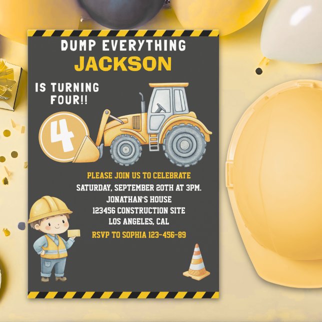 Construction Birthday  | Dump Truck & Excavator  Einladung (Von Creator hochgeladen)