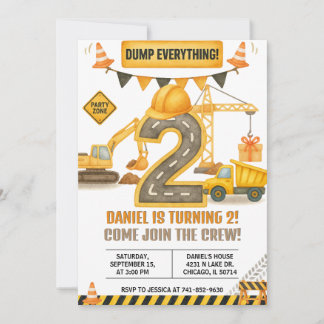 Construction Birthday Invitation, Dump Truck Einladung