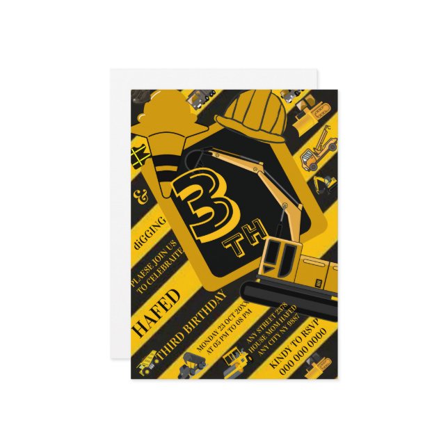 Construction Birthday Invitation, Editable Constru Einladung (Vorderseite/Rückseite Beispiel)