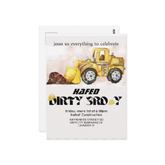 Construction Birthday Invitation Editable Dump Tru Postkarte