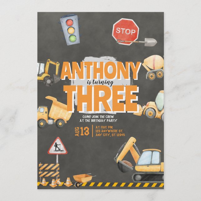 Construction Birthday Invitation Einladung (Vorderseite)