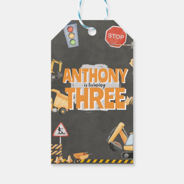 Construction Birthday Invitation Geschenkanhänger (Vorderseite)