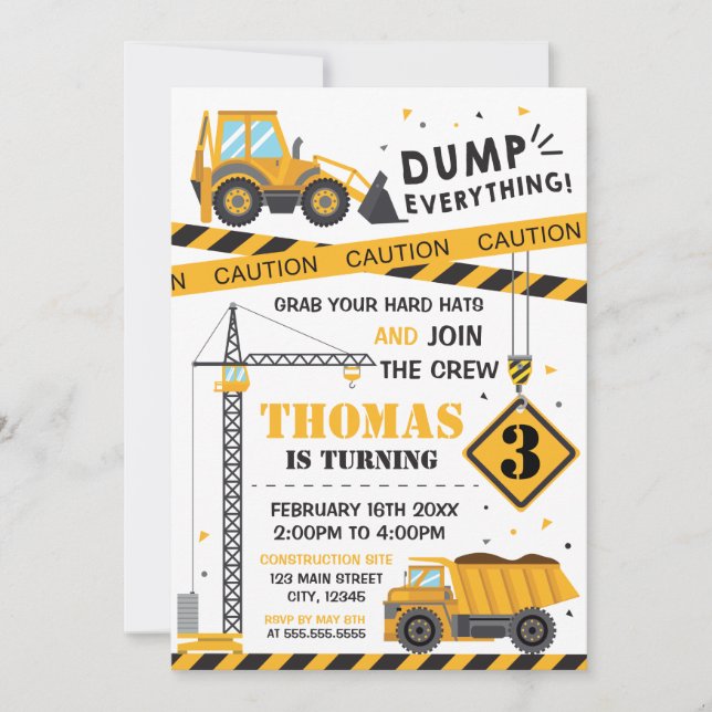 Construction Birthday kid Invitation Einladung (Vorderseite)