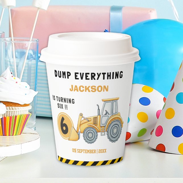 Construction Birthday Paper Cups Turning Six White Pappbecher (Von Creator hochgeladen)