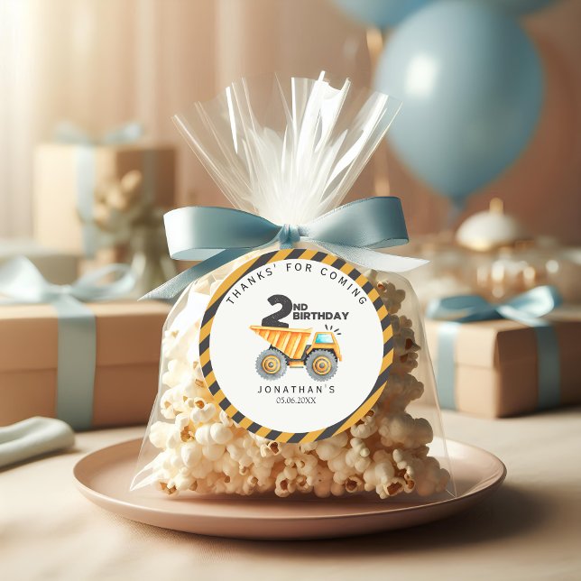 Construction Birthday Party 2 Years Runder Aufkleber (Von Creator hochgeladen)