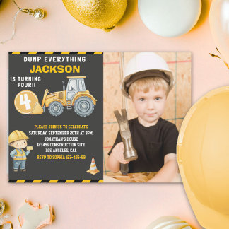 Construction Birthday  with Photo | Dump Truck  Einladung