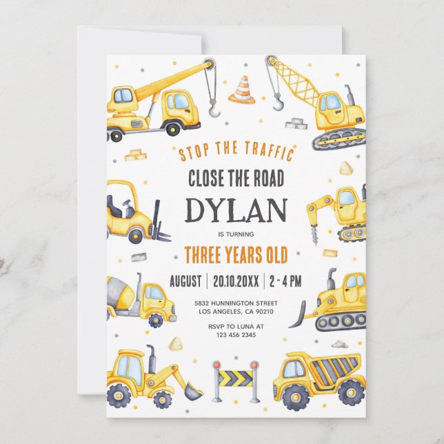 Construction Boy Birthday Invitation Einladung (Vorderseite)