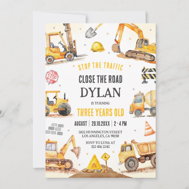 Construction Boy Birthday Invitation Einladung (Vorderseite)