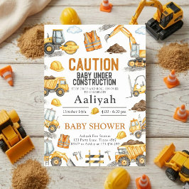 construction bulldozer celebration baby boy shower einladung