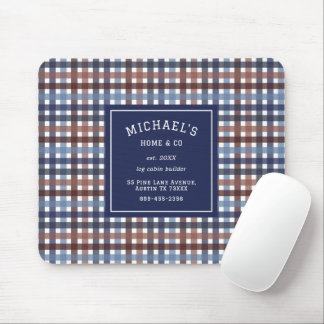 Construction Company Blue Burgundy Plaid Mouse Pad Mousepad
