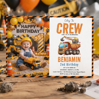 Construction Crew Dump Truck Boy 2nd Birthday Einladung