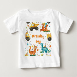 Construction Dinosaur Birthday Boy Personalized Baby T-shirt
