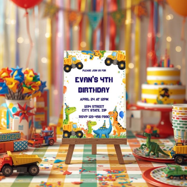 Construction Dinosaur Birthday Invitation Dump Einladung (Von Creator hochgeladen)