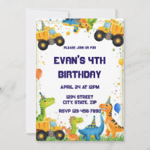 Construction Dinosaur Birthday Invitation Dump