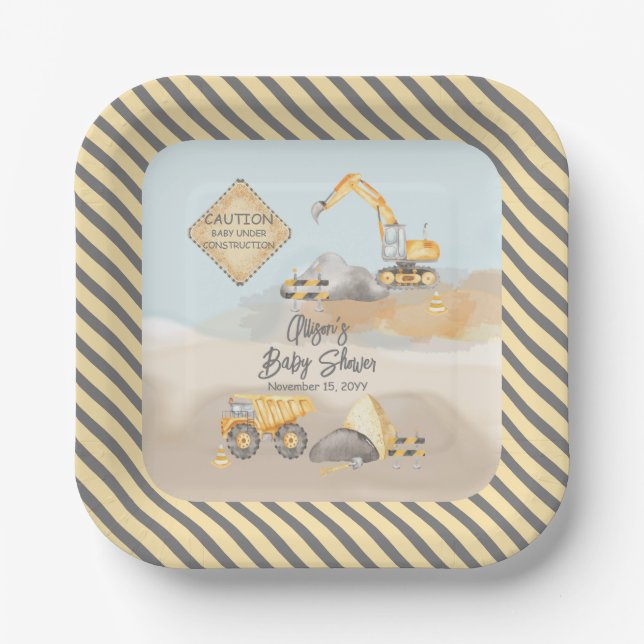 Construction Dump Truck Boy Baby Shower Pappteller (Vorderseite)