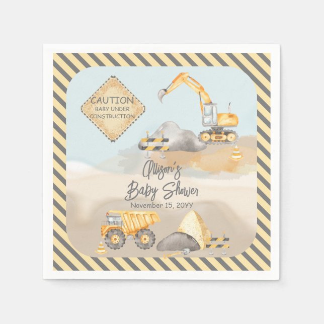 Construction Dump Truck Boy Baby Shower Serviette (Vorderseite)