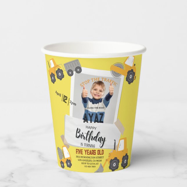 Construction Dump Truck Party Boy Birthday  Pappbecher (Rückseite)