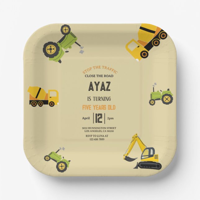 Construction Dump Truck Party Boy Birthday  Pappteller (Vorderseite)