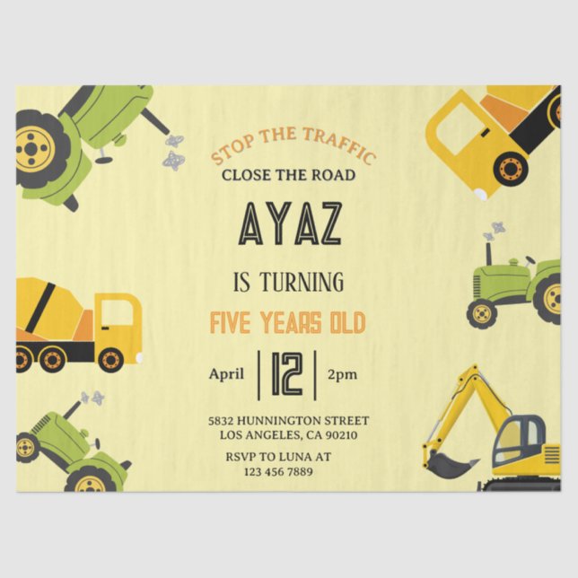 Construction Dump Truck Party Boy Birthday  Tissue Seidenpapier (Vorderseite)