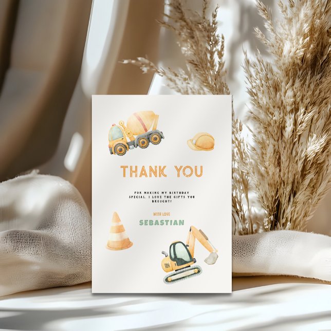 Construction Dump Truck Party Boy First Birthday Dankeskarte (Construction For Boys Thank You Card)