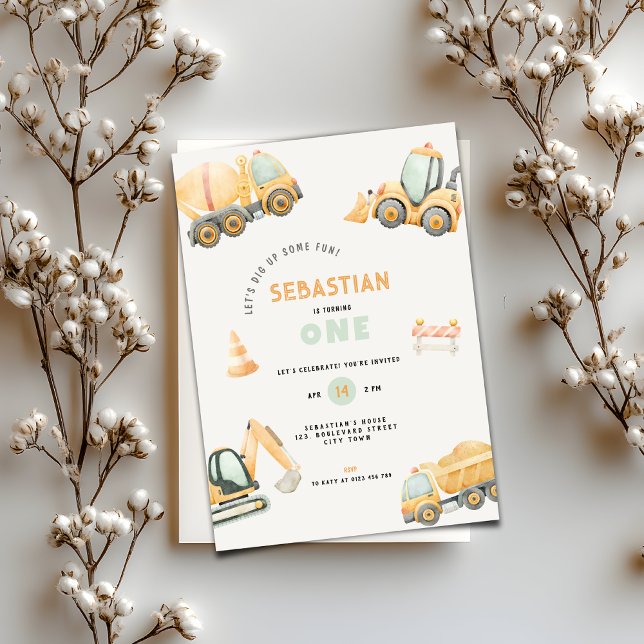 Construction Dump Truck Party Boy First Birthday Einladung (Construction Dump Truck Party Boys First Birthday Invitation)