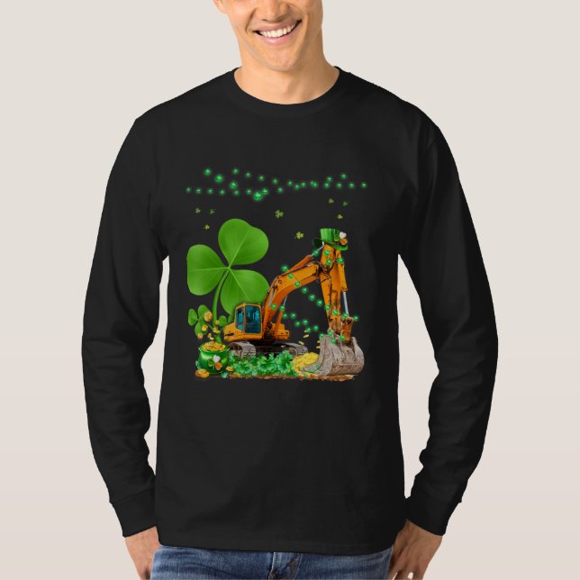 Construction Excavator St Patricks Day Boys Girls  T-Shirt (Vorderseite)