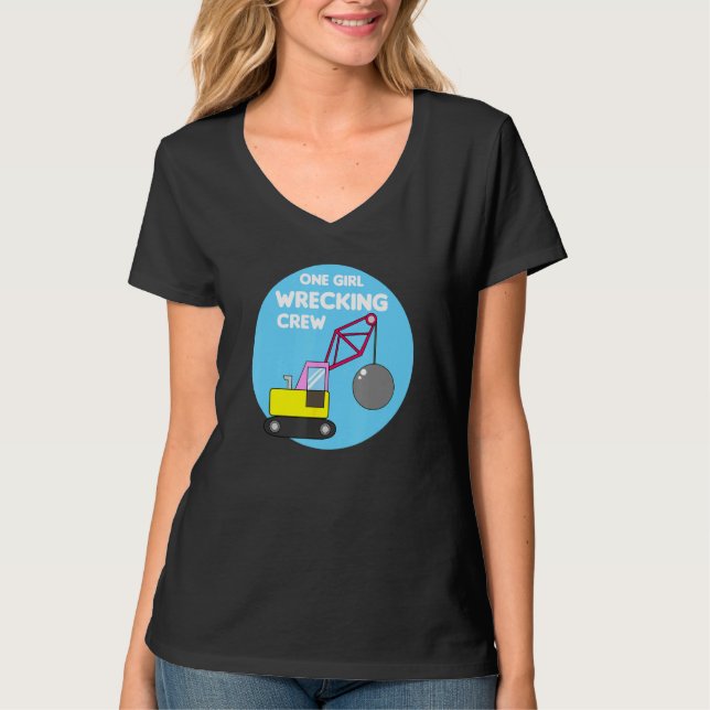Construction Girl Excavator Truck Building Site T-Shirt (Vorderseite)