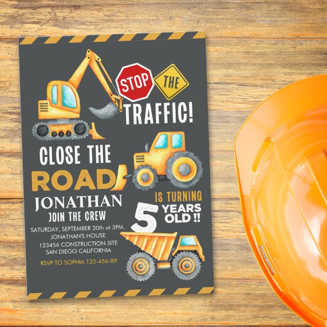 Construction Party for 5th Birthday Boy Einladung (Von Creator hochgeladen)