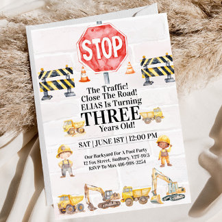 Construction Themed Children's Birthday Invitation Einladung