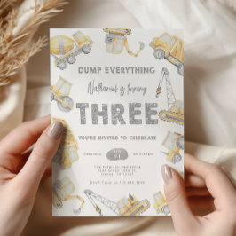 Construction THREE 3rd Birthday Party Einladung