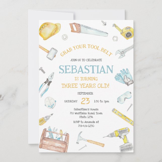 Construction Tools Birthday Invitation Einladung (Vorderseite)