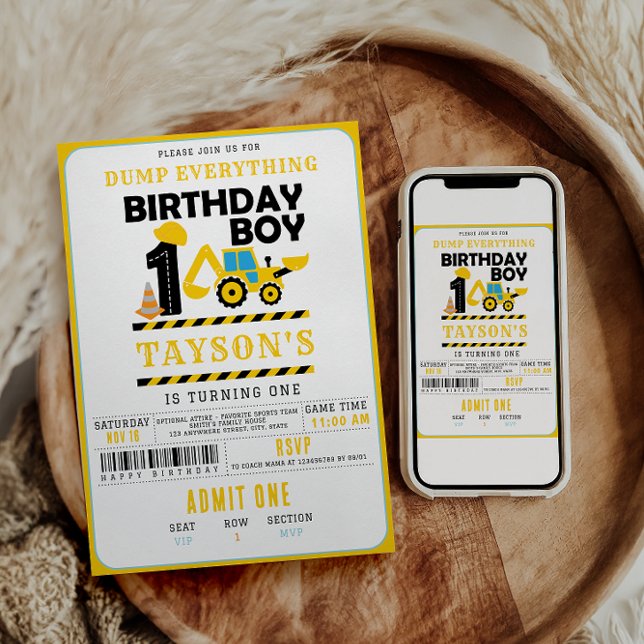 Construction Truck 1st Birthday | Kids Birthday  Einladung (Von Creator hochgeladen)