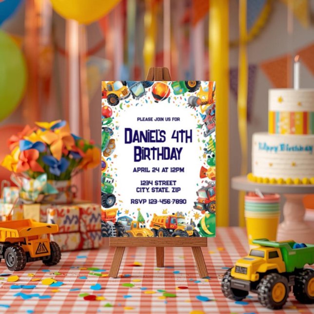 Construction Truck Birthday Invitation Watercolor Einladung (Von Creator hochgeladen)