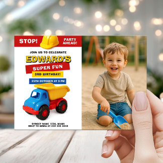 Construction Truck Birthday with photo Einladung