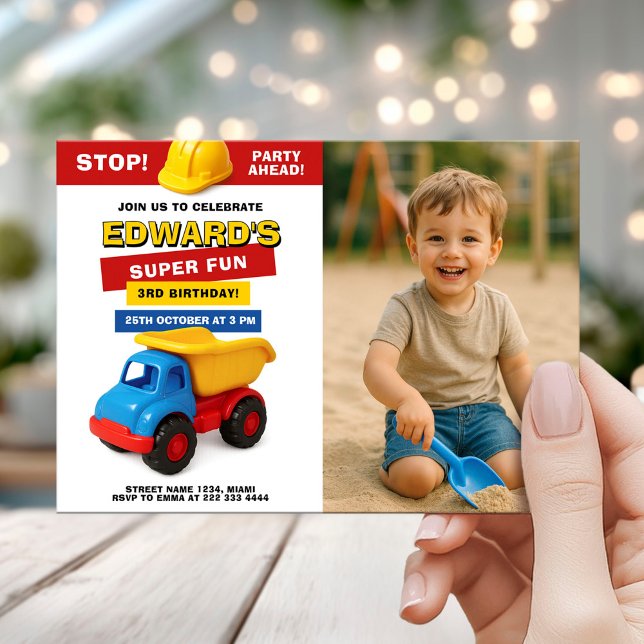 Construction Truck Birthday with photo Einladung (Von Creator hochgeladen)