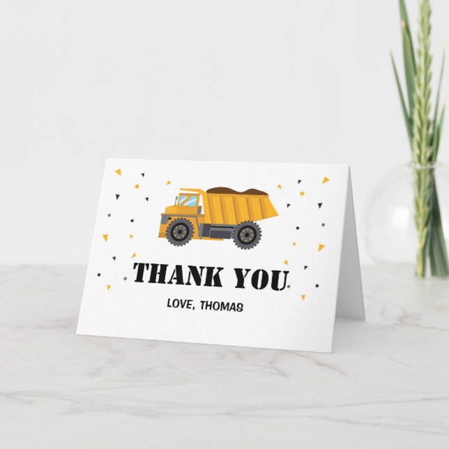 Construction truck excavator Thank you card Dankeskarte (Vorderseite)