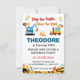 Construction Truck Vehicles Boys 2nd Birthday Dankeskarte