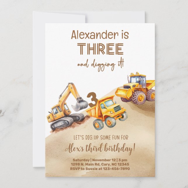 Construction trucks boy birthday invitation. einladung (Vorderseite)