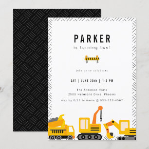Construction Trucks Theme Birthday Einladung