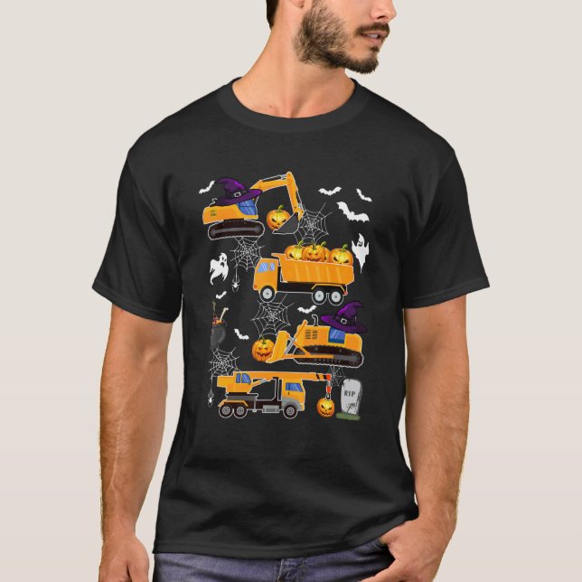 Construction Vehicle Halloween Crane Truck Pumpkin T-Shirt (Vorderseite)