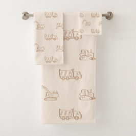 Construction Vehicles Builder Cute Boy Truck Beige Badhandtuch Set