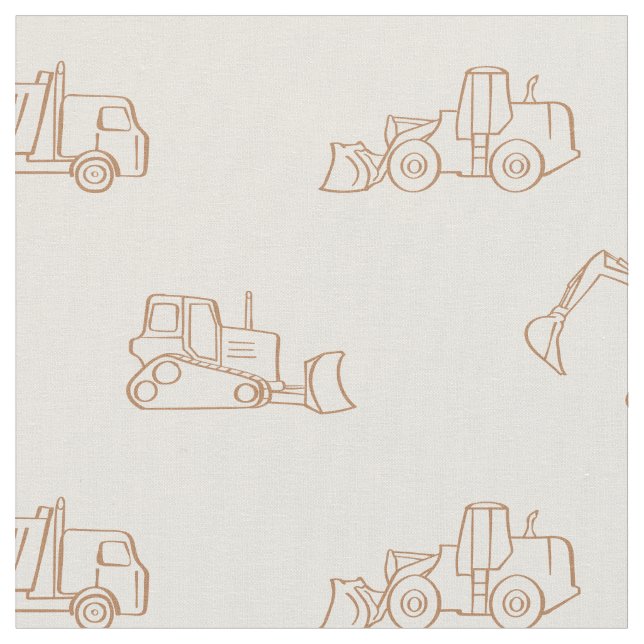 Construction Vehicles Builder Cute Boy Truck Beige Stoff (Nahaufnahme)