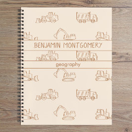 Construction Vehicles Truck School Boys Name Beige Notizbuch