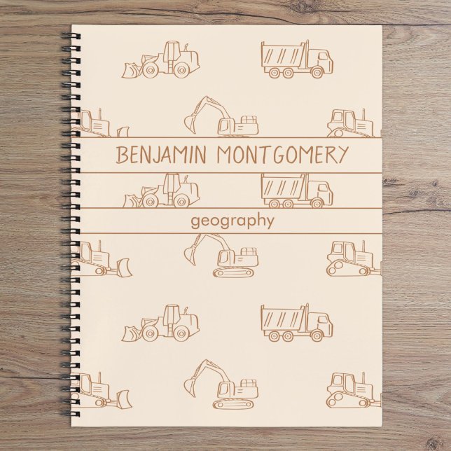 Construction Vehicles Truck School Boys Name Beige Notizbuch (Von Creator hochgeladen)